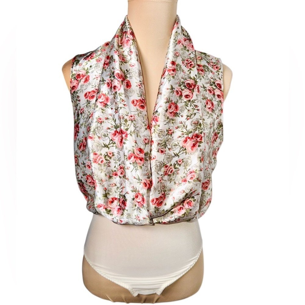 Vintage Oscar de La Renta Lingerie Pink Floral Silky Bodysuit Size Small